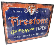 FIRESTONE TIRES GUM DIPPED 1926 Tin Sign wall decor 12.5" x 16" Made in USA