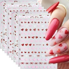 10 Sheets Valentines Nail Art Stickers - 3D Self Adhesive Heart Nail Stickers