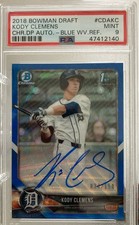 2018 Bowman Draft #38/150 Kody Clemens Chrome DP. Auto Blue Wave Ref CDAKC PSA 9