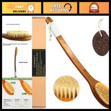 Natural Boar Bristle Bath Brush with Extra Long Handle - Anti-Slip Shower Scrubb