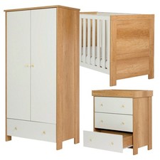 Nika 3 Piece Nursery Furniture Set Oak & White - Cot Bed Changing Unit Wardrobe