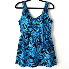 Swimsuits For All Sz 16 Beach Belle Floral Swim Dress Swimsuit Blue Built In Bra