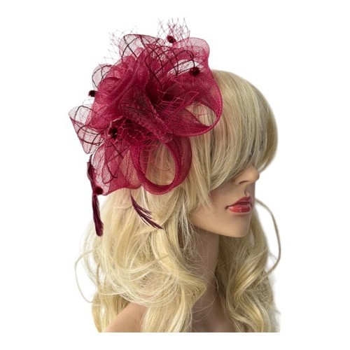 Women Fascinator Hair Clip Veil Flower Net Feather Hat Wedding Race Royal Ascot - Picture 9 of 12