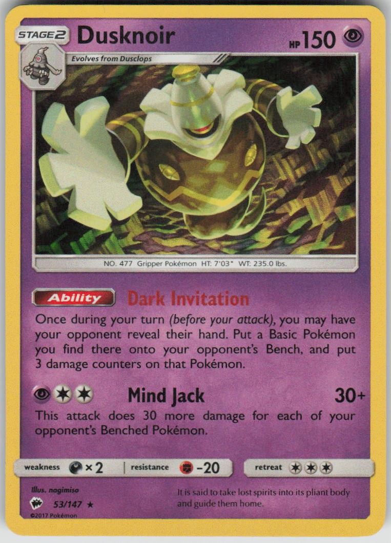 Pokemon Dusknoir 53/147 SM - Burning Shadows Holofoil Holo Rare NM