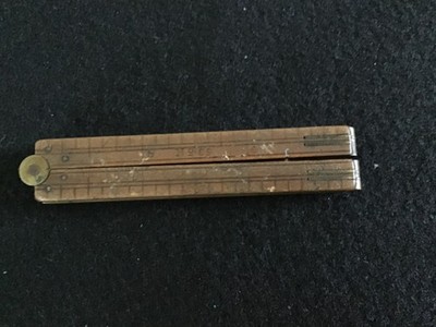ANTIQUE No. 69 WOOD FOLDING Rule 12-Inch Brass JOINTS Early Ruler Tool