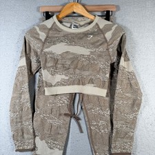 Gymshark Camo Seamless Long Sleeve Crop Top Leggings Set Women's Medium Workout