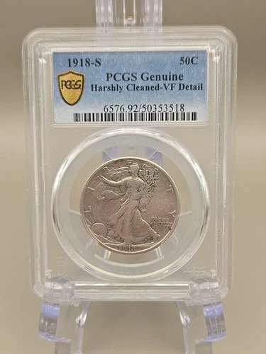 1918-S 50C Walking Liberty Half Dollar PCGS  Genuine Harshly Cleaned-VF Detail
