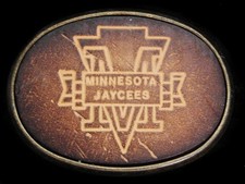 LK21128 VINTAGE 1970s  MINNESOTA JAYCEES  ORGANIZATION LEATHER BELT BUCKLE