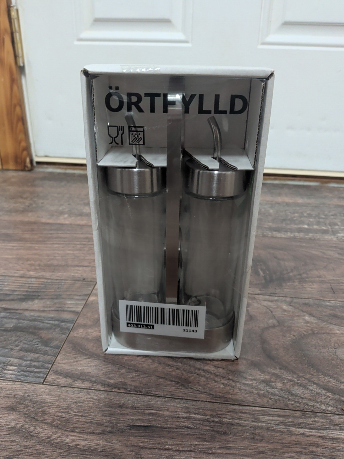 Ortfylld New Set IKEA Stainless Steel Glass Table Sauce Oil Bottle With Holder
