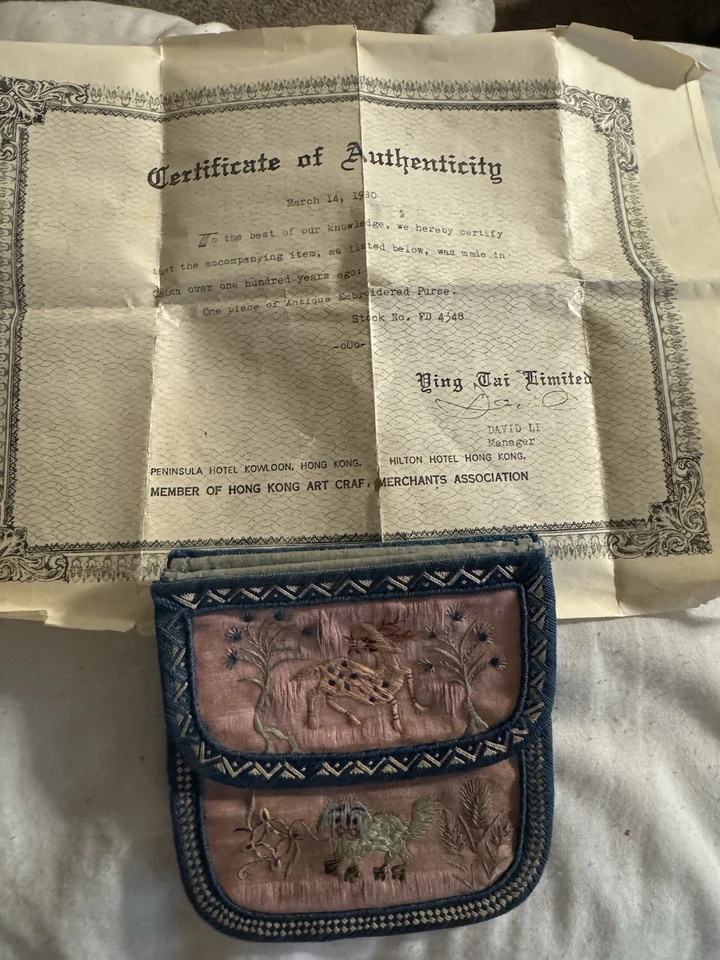 Antique Chinese Qing Dynasty Embroidered 100 Years Old Purse/Authenticity Cert. - Image 3 of 4