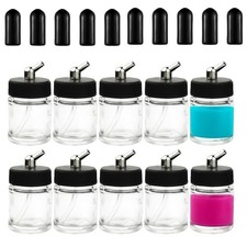 10PCS 22CC Airbrush Glass Bottles with Jar Caps Airbrush jar with 10pcs Adapt...