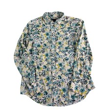 Banana Republic Floral Button Front Blouse XS Long Sleeve Career Shirt White