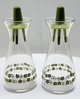 Pyrex Spring Blossom Crazy Daisy Salt & Pepper Shakers Green Glass Vintage