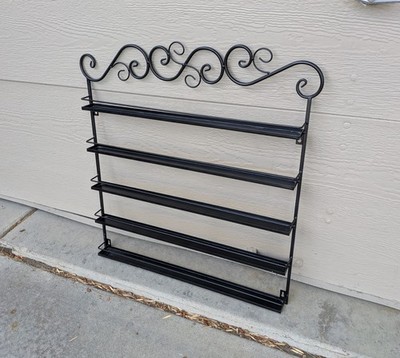 Black Metal Wall Knick Knack Display Wall Mount Shelf Spice Rack Retro Scroll