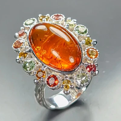 Handmade Natural Amber Ring 925 Sterling Silver Size 7 /R480383 - Image 1 of 4