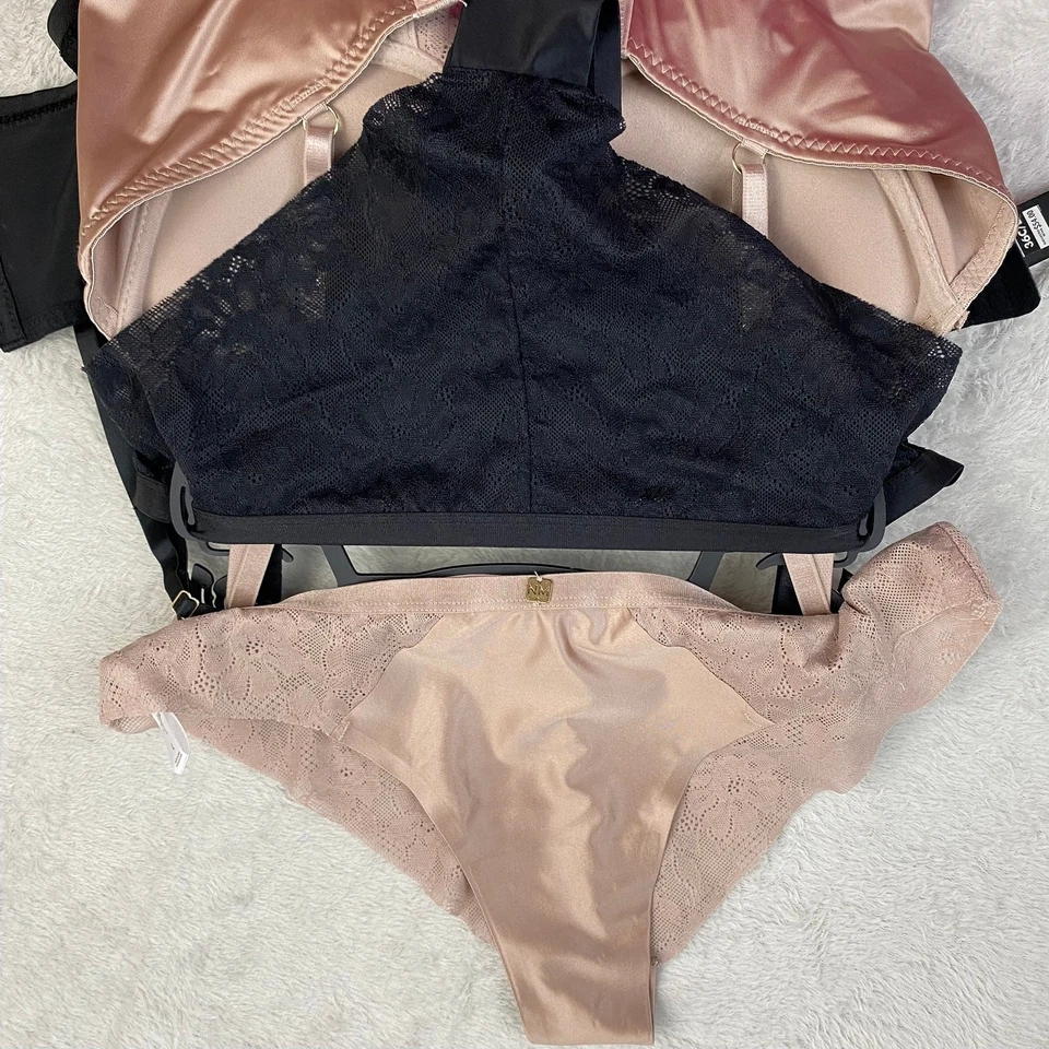 Nicole Miller 4pc Corset Bustier Bra & Panties 36C/L Black Mauve Mix & Match NWT - Image 4 of 4