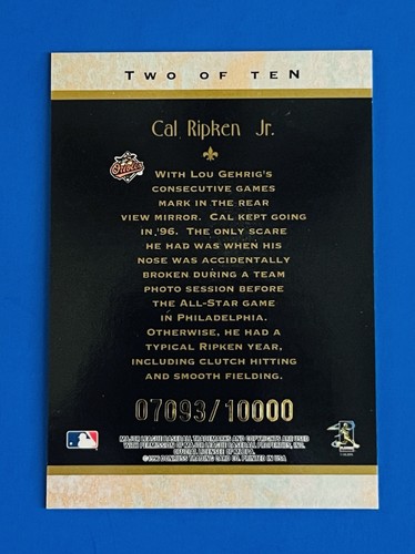 1996 Donruss Cal Ripken Jr. Diamond Kings Gold Foil Insert Card #2; #d /10000 - Picture 2 of 2
