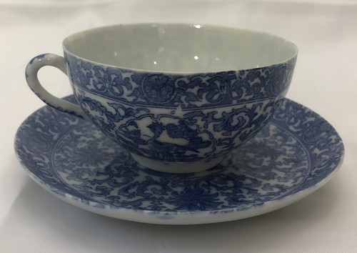 Vintage Blue & White Tea Cup & Saucer Crane Bird Japan - Picture 8 of 10