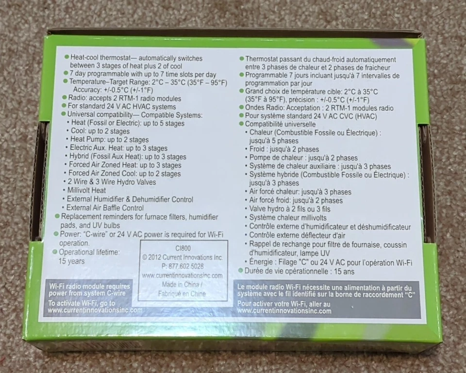 Current Innovations Wifi Thermostat CI800. 7 Day Programmable Communicating - Image 2 of 4