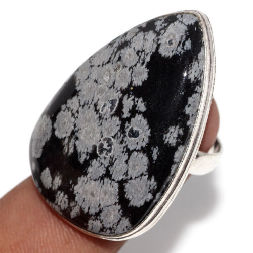 925 Silver Plated Snowflake Obsidian Ethnic Ring Jewelry Size Us 7.5 MJ
