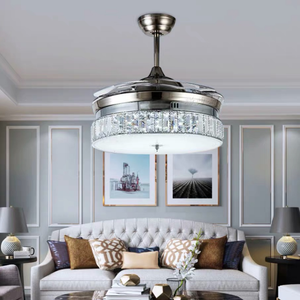 36 In Invisible Ceiling Fan Light Crystal Led Chandeliers Remote