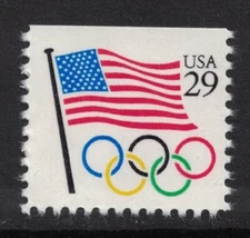 Scott 2528- Flag and Olympic Rings (Booklet Issue)- MNH 29c 1991- unused mint