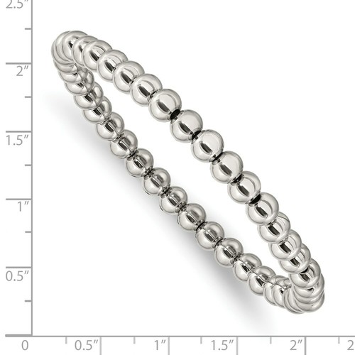 Stainless Steel Polished Beaded Stretch Bracelet - Bild 3 von 3
