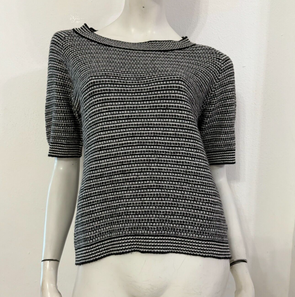 VICOLO Maglia maglione manica corta bianco nero fantasia Tg Unica