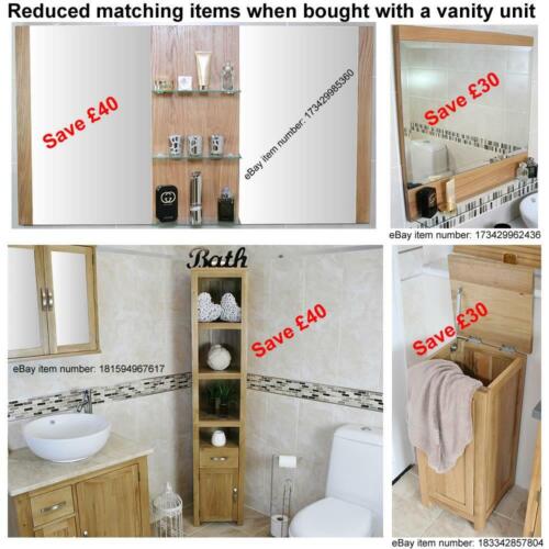 Solid Oak Bathroom Double Vanity Unit Cabinet Black Quartz Marble Basin Set 603 - Picture 4 of 10