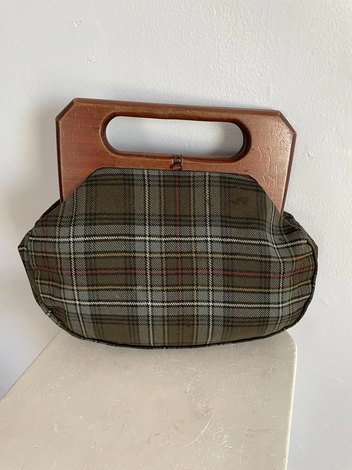 Bolso de mano vintage Trimingham's Bermudas a cuadros verdes Bermudas asa de cedro Foto 2 de 4