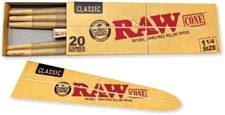 Raw Classic 1 1/4 CONE Rolling Papers 20 Cones/PK 79mm Cones USA SHIPPED