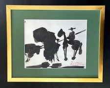 PABLO PICASSO + SUPERB 1961 SIGNED TOREROS PRINT MATTED 11 X 14 + LIST $595