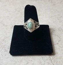 Size 8.75 925 Sterling Silver and blue Howlite Ring, Beautiful Floral Design
