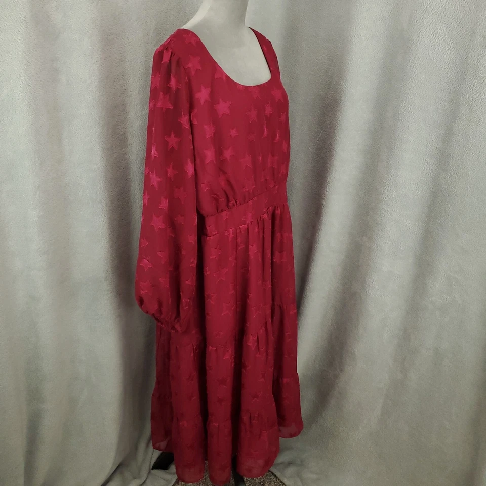 Новый Torrid 3 платье женщин 3 X бордовое вино Midi зажим Dot ярусный звезды с подкладкой - Изображение 2 из 4