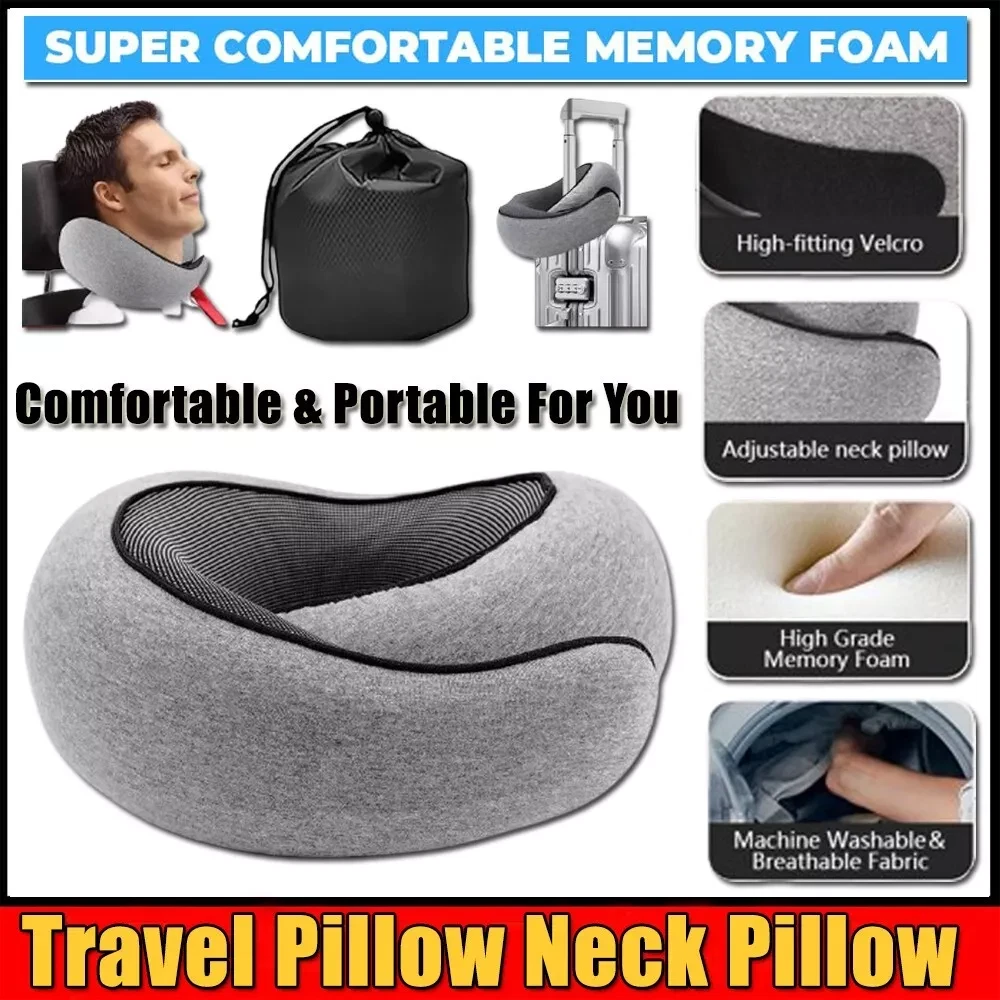 Travel Pillow, 100% Pure Memory Foam Travel Neck Pillow Airplane Neck Support