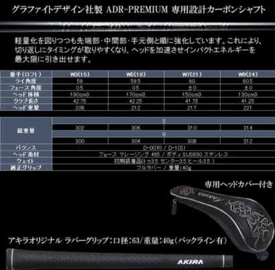 AKIRA ADR PREMIUM 2024 Fairway wood 3W 5W 2set RH graphite Flex