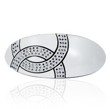 Oval Rhinestone Crystal Hair Clip Barrette Ponytail Holder Blk White B4757
