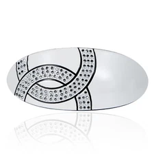 Oval Rhinestone Crystal Hair Clip Barrette Ponytail Holder Blk White B4757