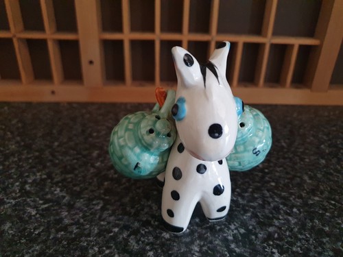 Vintage Ceramic Donkey Salt & Pepper Shakers. Made In Japan.