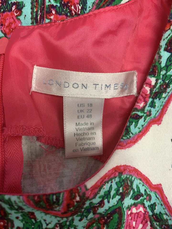 London Times 紧身连衣裙 18 多色花卉船领无袖 — 第 4/4 张图片