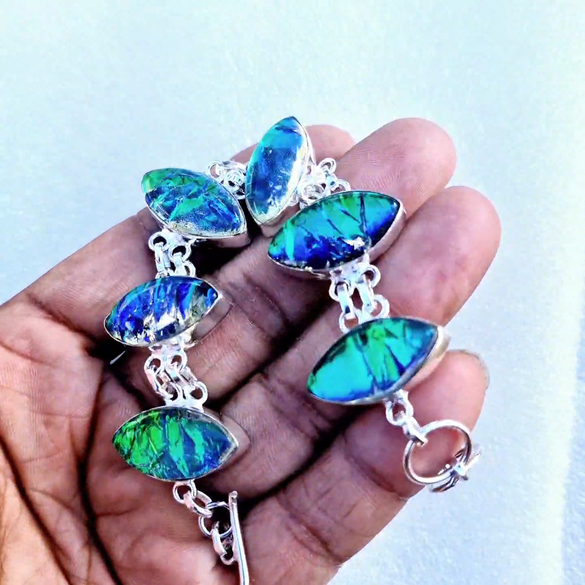 Bracciale In Opale Di Fuoco Grezzo E Argento 925 - Bracciali Opale - Foto 9