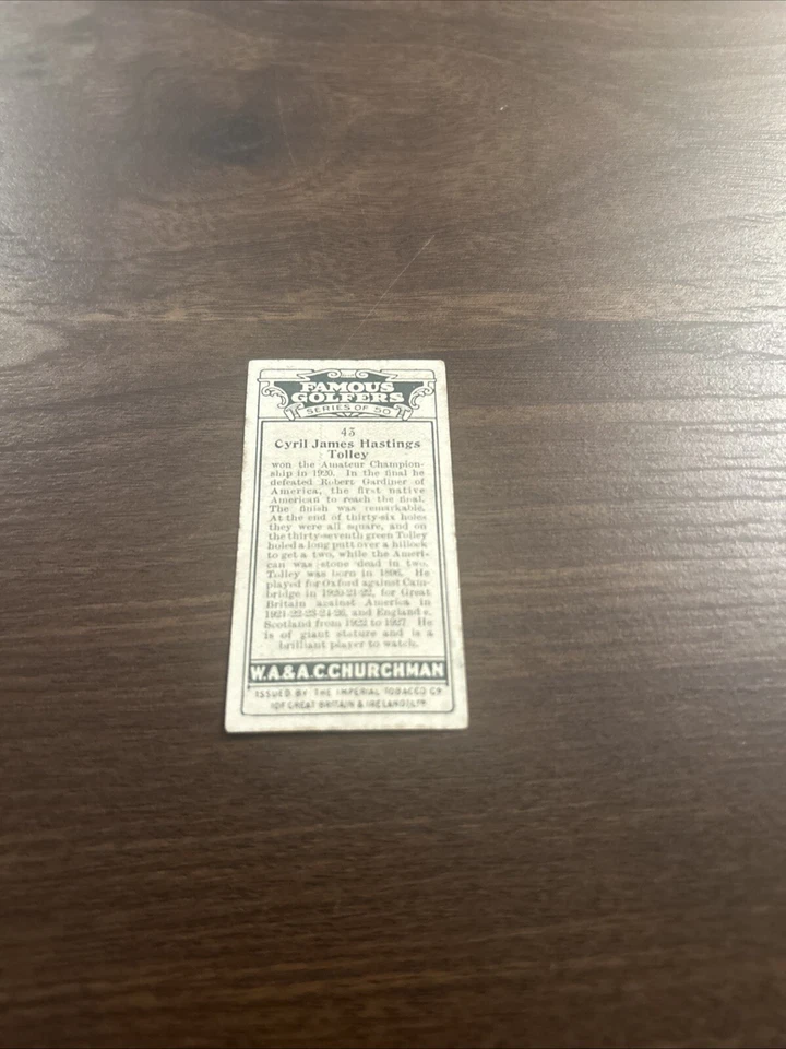 1927 Churchman's Famous Golfers - Tobacco Small #43 Cyril Tolley - Image 2 of 2