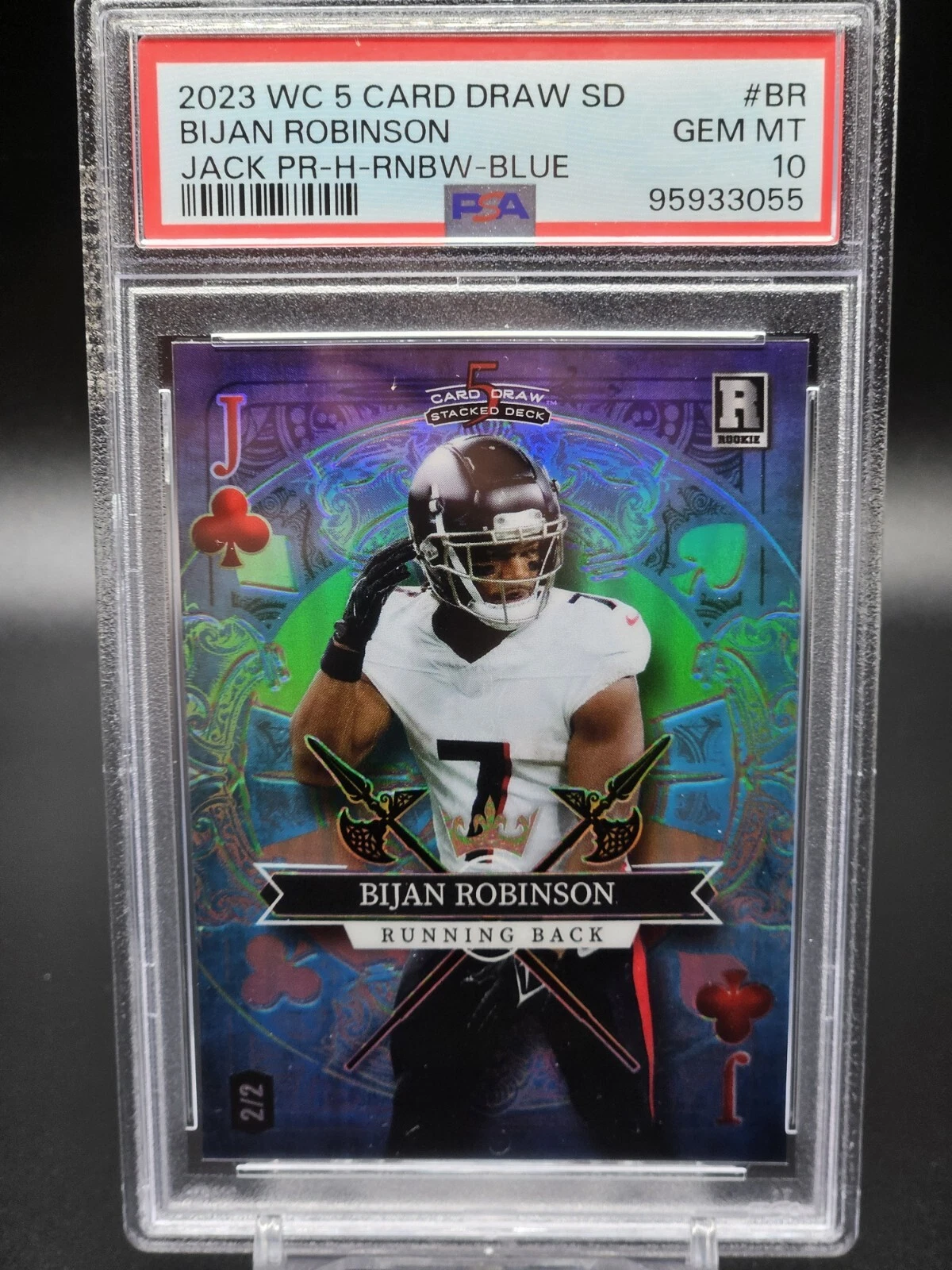 Bijan Robinson Wild Card 5 Card Draw Stacked Deck Jack Promo #BR Heart-Rainbow Foil-Blue