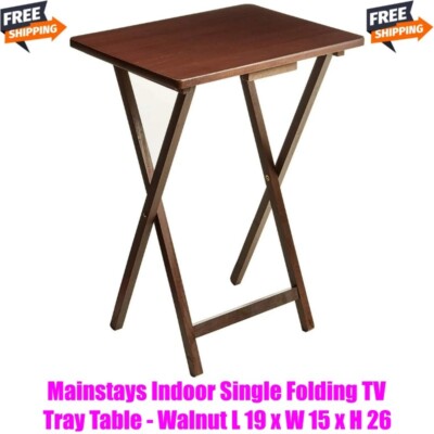 Mainstays Indoor Single Folding TV Tray Table - Walnut L 19 x W 15 x H 26