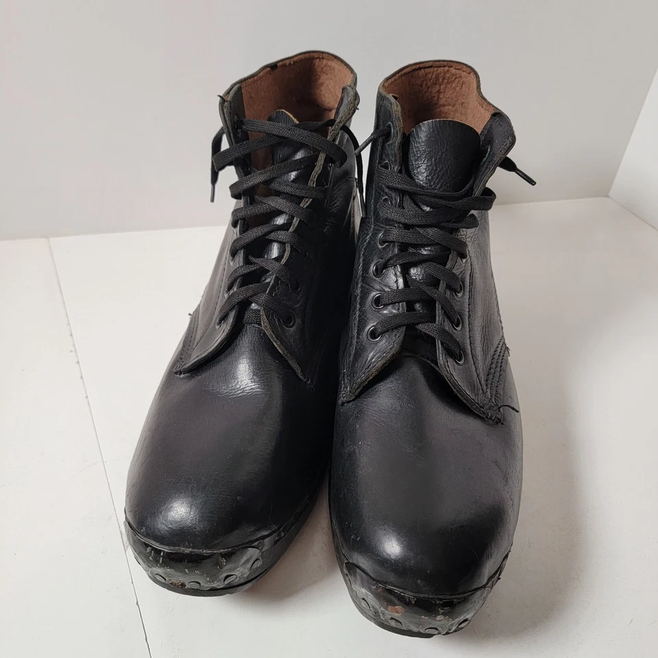 Botas antiguas primitivas raras para hombre de cuero y madera REDFERNS con cordones negras marcadas 10 Foto 2 de 4