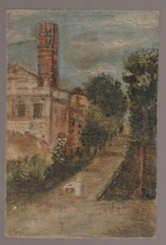 QUADRO VECCHIO DIPINTO AD OLIO SU TAVOLA SCUOLA ROMANA ROMA S. ANSELMO AVENTINO 