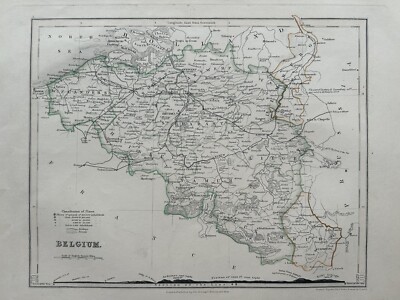 1851 Belgien handkolorierte antike Karte von John Dower zeigt Hügel