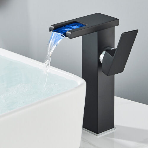 Schwarz Waschtischarmatur Hoch Wasserfall Wasserhahn Bad Waschbecken Einhand DHL - Bild 1 von 11