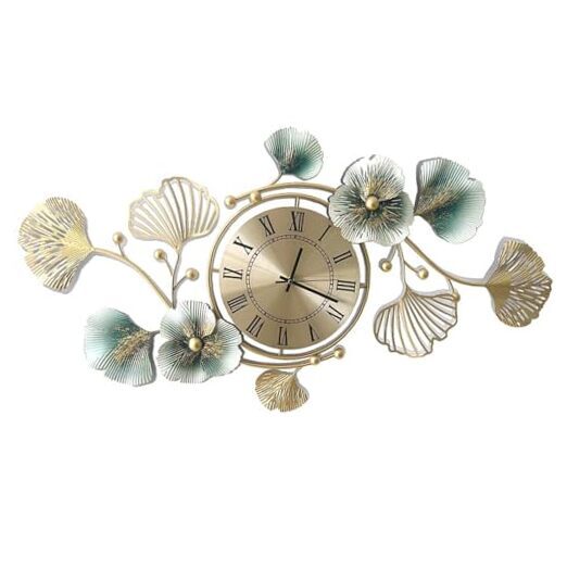 Large Wall Clock with Ginkgo Leaf, 37 Inch, Metal, Quartz Movement, Silent, B