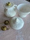 Oil Lamp, milk glass, tulip and cane, vintage, 5 pieces
